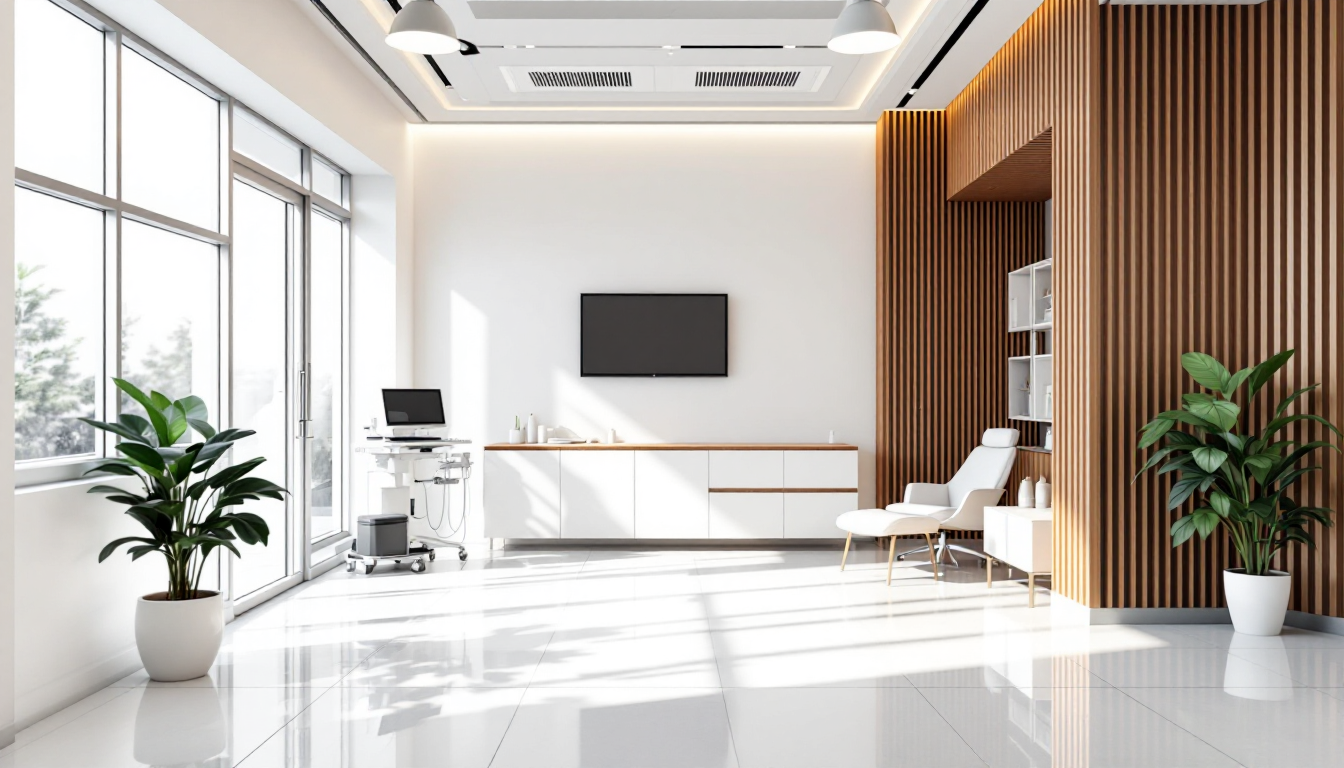 Recepção moderna de clínica de audiologia